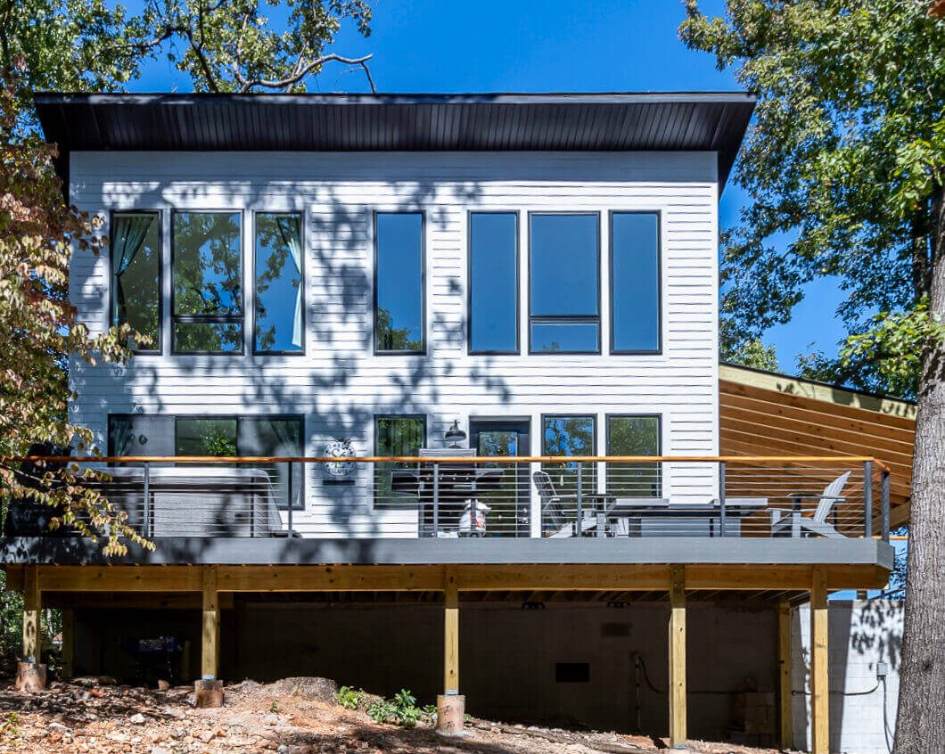 Hm-Pg_Home-Bk-View-NEW Arkansas Small Escape home view of deck and back windows.