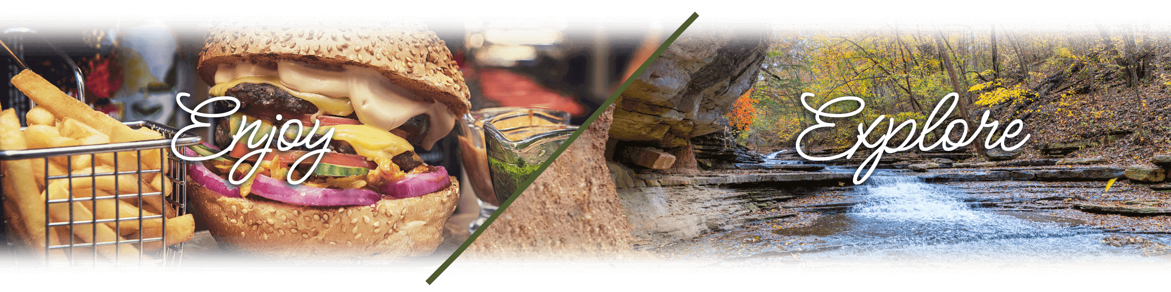 Image of food and Arkansas landscape.